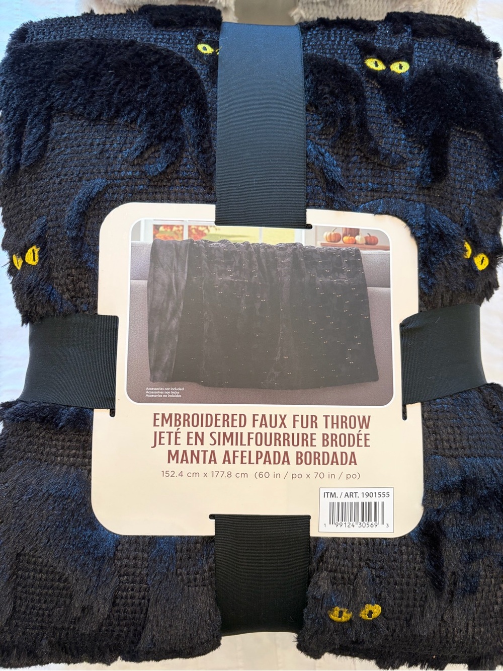 Costco viral Halloween Embroidered Faux Fur Throw-Cat